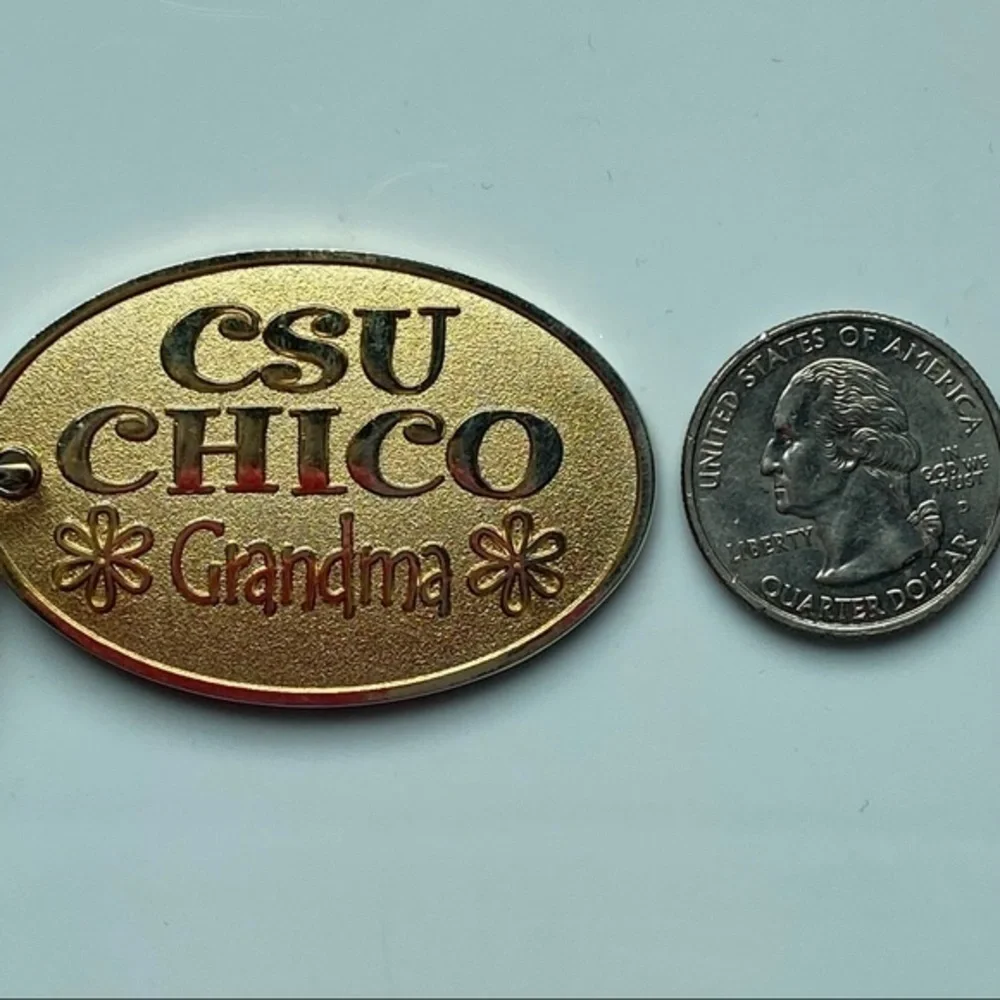 Vintage Chico State University Collegiate Gold Metal Grandma Key Ring Holder